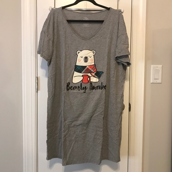 Cute Secret Treasures short sleeved gray vneck “bearly awake” sleep shirt (2-3X) - Picture 1 of 11
